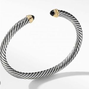 XS David Yurman sterling silver and 14ky bracelet with cabochon black onyx